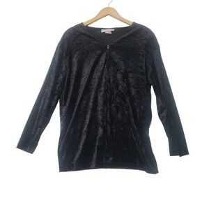 Componix Crushed Velvet Top Large Black Vintage 90s Tassel Zip Long Sleeve Goth